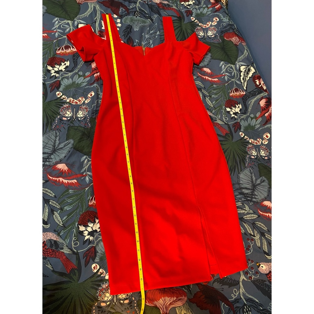 Bisou-Bisou Red Midi Body-con Cocktail Dress Size 10 - Picture 5 of 10